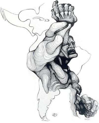 Del mapa de America Latina surge una figura con el brazo en alto