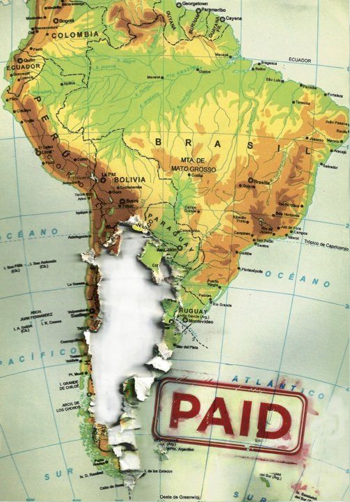 Latinoamerica con argentina quitada y la leyenda "paid"