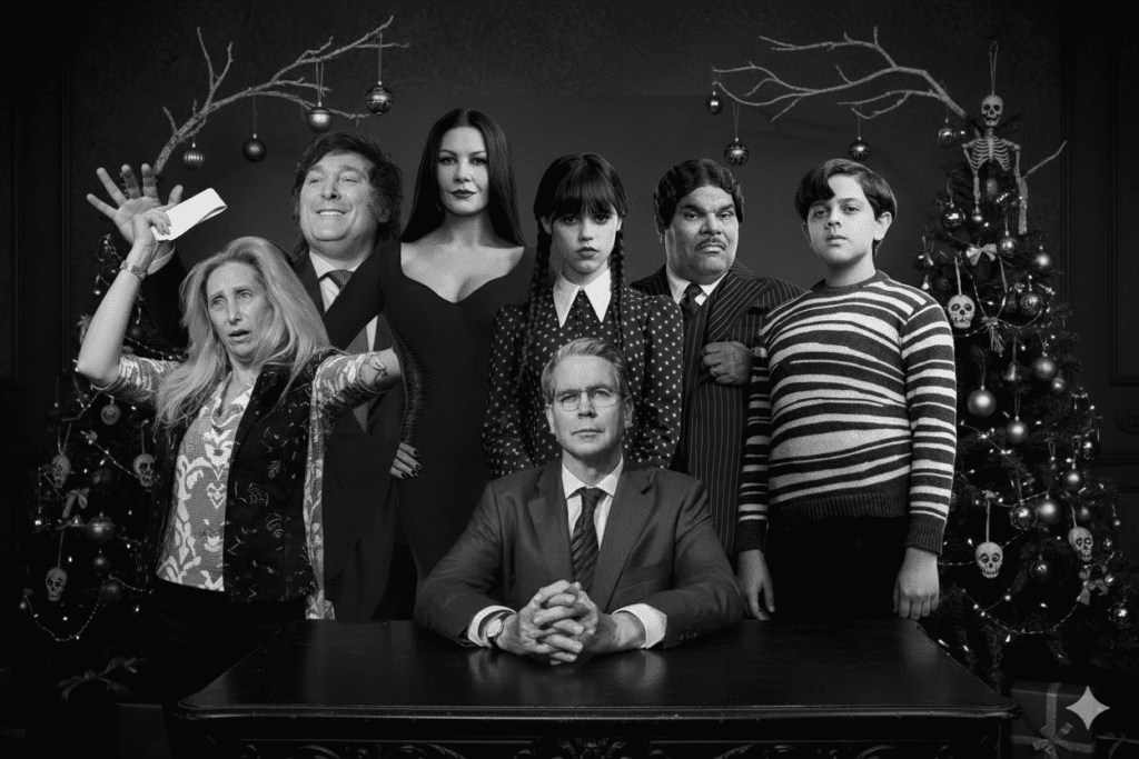 La familia addams, Bessent y los Milei pasando una navidad escabrosa