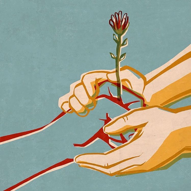 Dibujo de manos que se entrelazan solidariamente