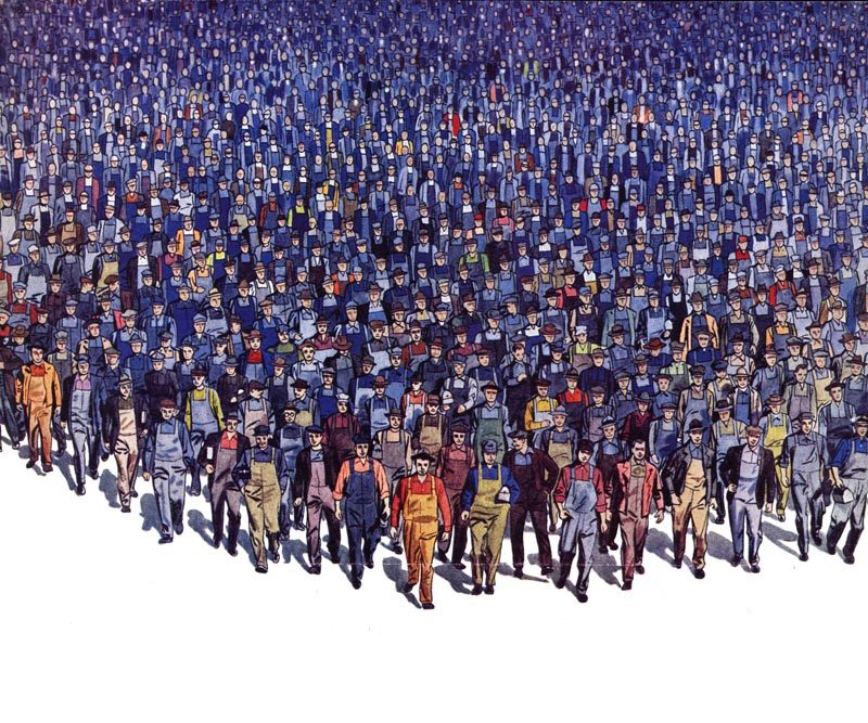 Dibujo de una marcha obrera