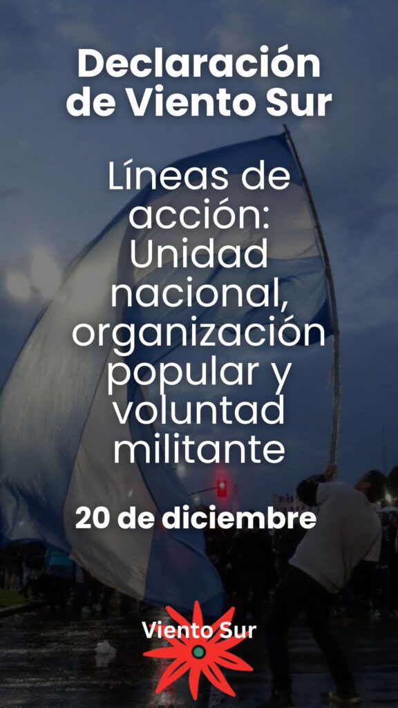 Flyer sobre la declaración de unidad nacional, organización popular y voluntad militante, de Viento Sur